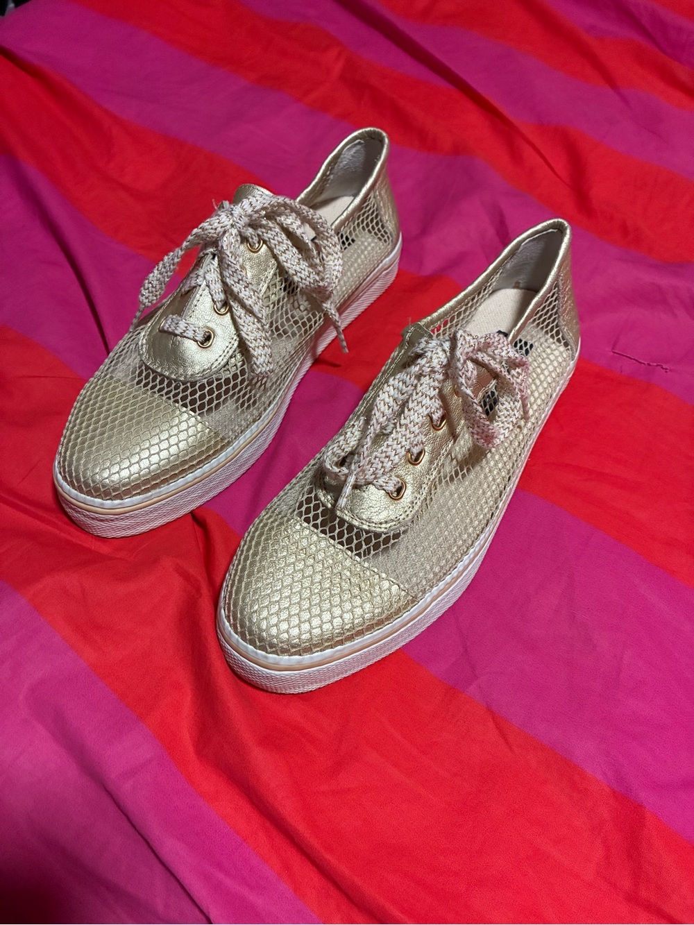 Stuart Weitzman Metallic Gold Lace-Up Sneakers